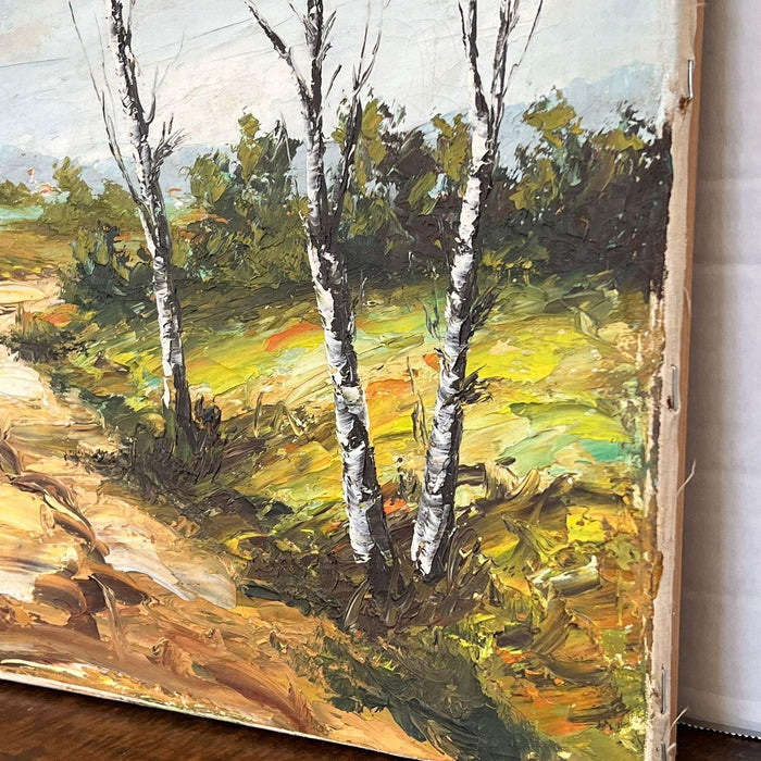 Vintage Mid Century Modern Signed Scenic Forest Nature Painting on Canvas.