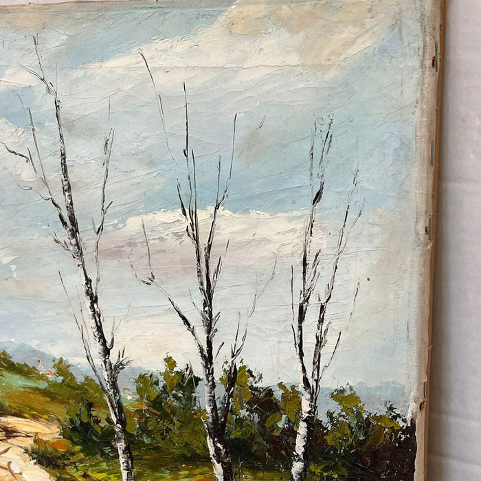 Vintage Mid Century Modern Signed Scenic Forest Nature Painting on Canvas.