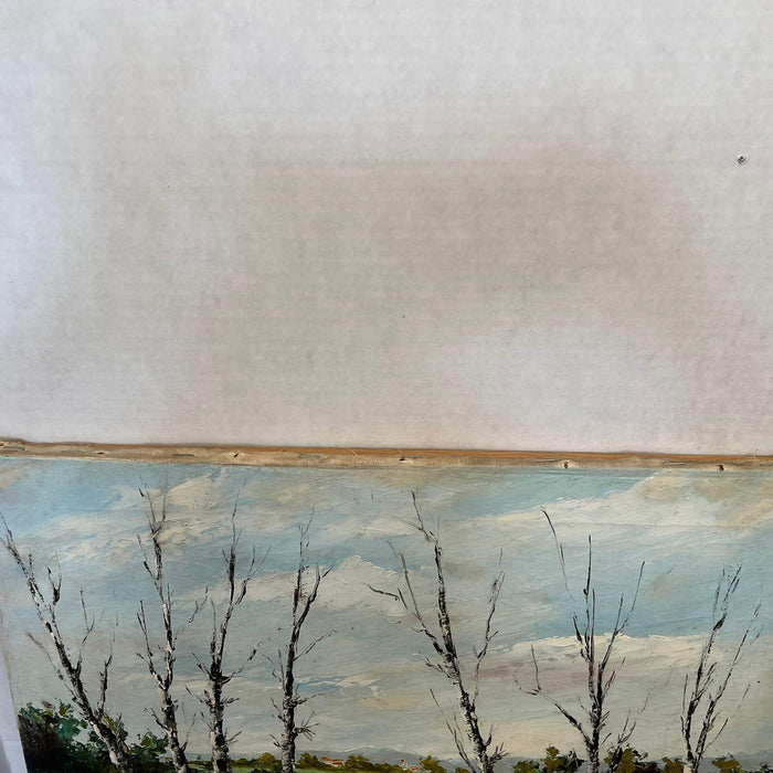 Vintage Mid Century Modern Signed Scenic Forest Nature Painting on Canvas.