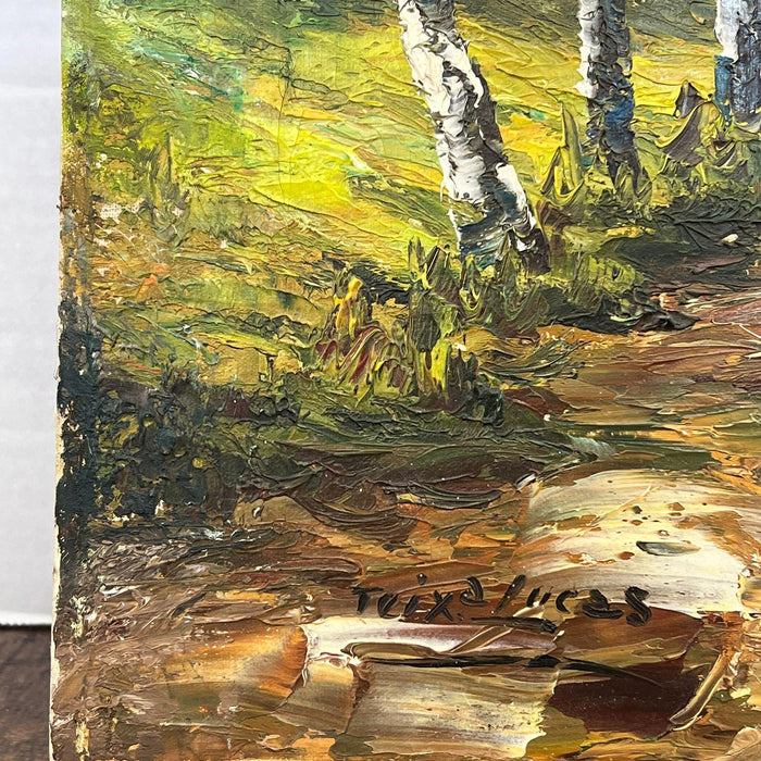 Vintage Mid Century Modern Signed Scenic Forest Nature Painting on Canvas.