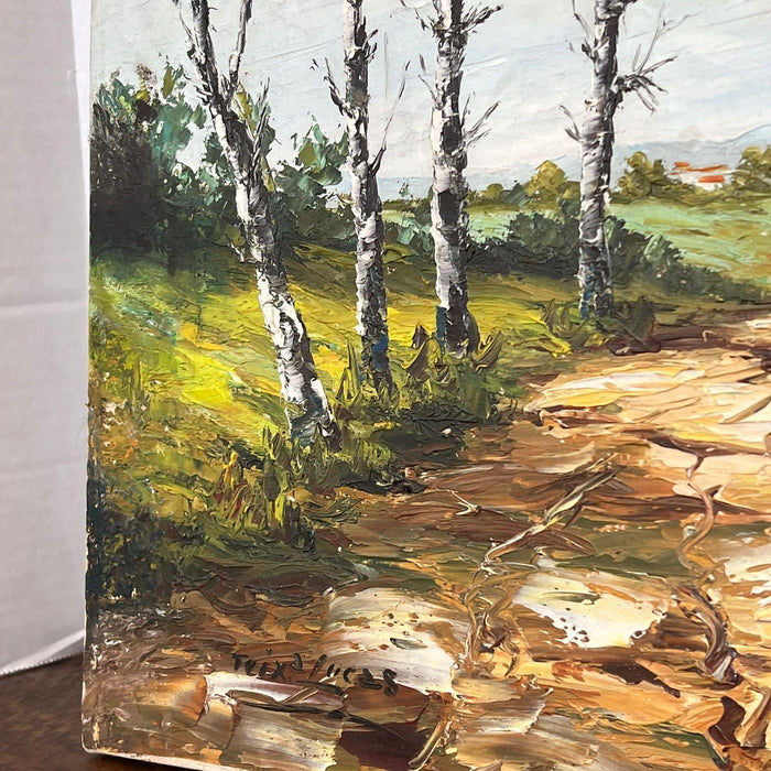 Vintage Mid Century Modern Signed Scenic Forest Nature Painting on Canvas.