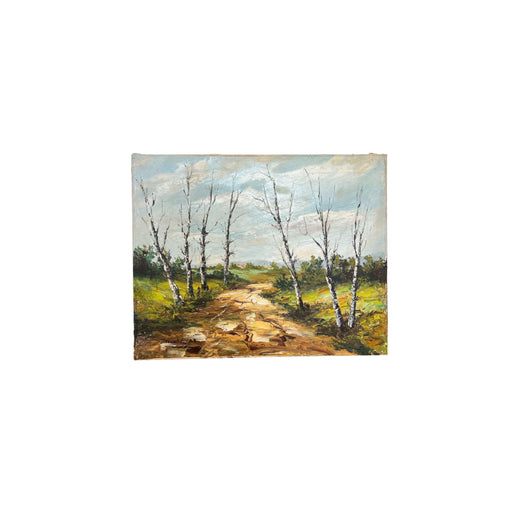 Vintage Mid Century Modern Signed Scenic Forest Nature Painting on Canvas.