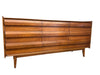 Vintage Mid Century Modern Solid Walnut 9 Drawer Dresser by Lane First Edition