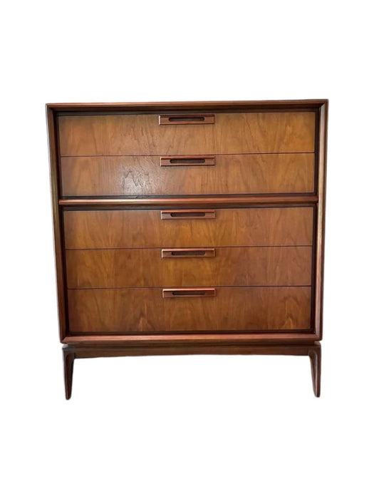 Vintage Mid Century Modern Solid Walnut Dresser and End Table Set Dovetailed Drawers by United Furniture