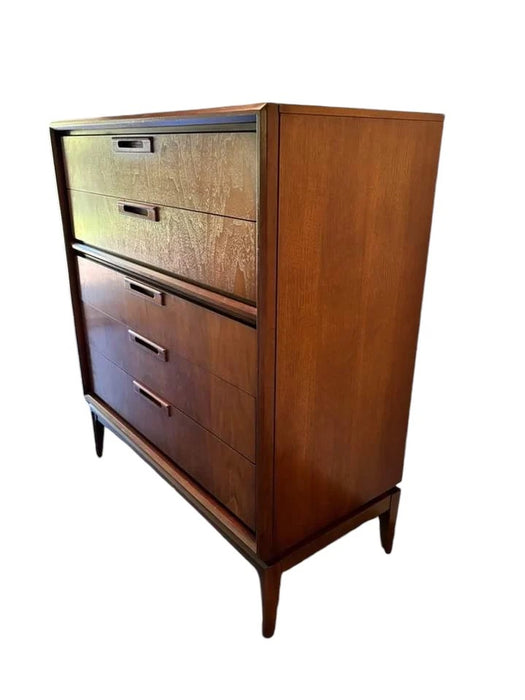 Vintage Mid Century Modern Solid Walnut Dresser and End Table Set Dovetailed Drawers by United Furniture