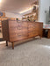 Vintage Mid Century Modern Solid Walnut Dresser with Six Drawers and aCabinet Brass Hardware by Lane Furniture Altavista Line