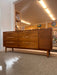 Vintage Mid Century Modern Solid Walnut Dresser with Six Drawers and aCabinet Brass Hardware by Lane Furniture Altavista Line
