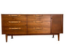 Vintage Mid Century Modern Solid Walnut Dresser with Six Drawers and aCabinet Brass Hardware by Lane Furniture Altavista Line