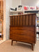 Vintage Mid Century Modern Solid Walnut Five Drawer Dresser With Solid Wood Bentwood Handles and Brutalist Accents