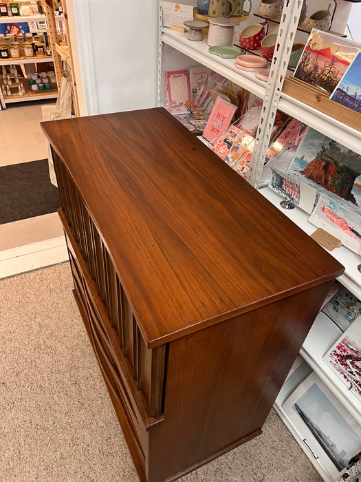 Vintage Mid Century Modern Solid Walnut Five Drawer Dresser With Solid Wood Bentwood Handles and Brutalist Accents