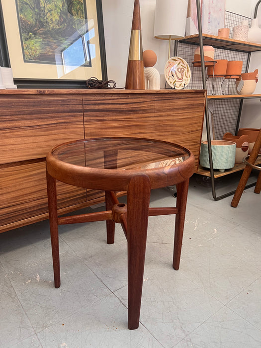 Vintage Mid Century Modern Solid Wood Teak Side Table or Accent Table Glass Top