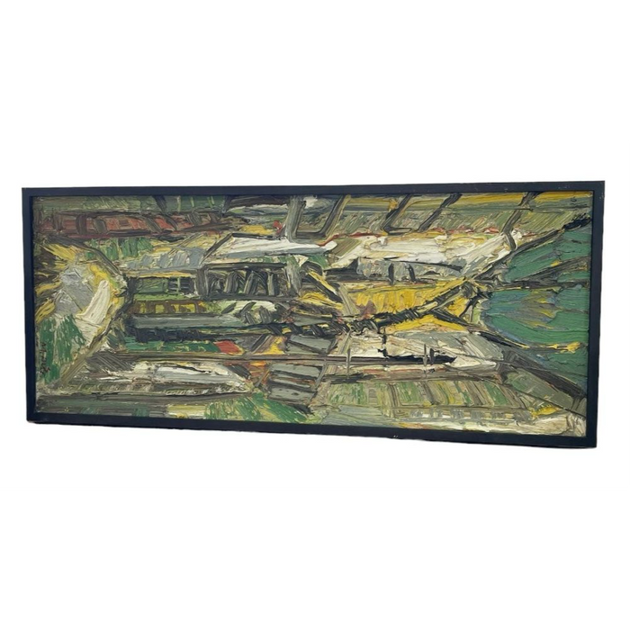 Vintage Mid Century Modern Style Framed Painting on Canvas