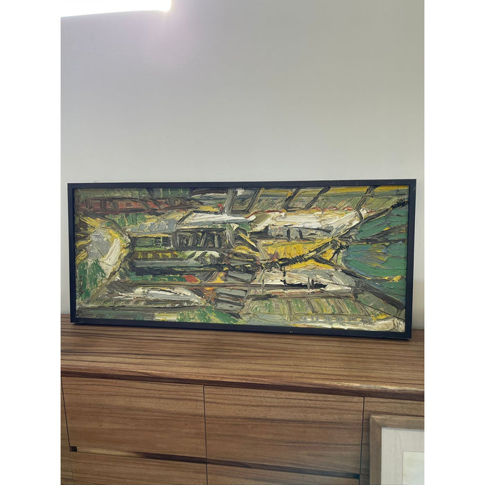 Vintage Mid Century Modern Style Framed Painting on Canvas