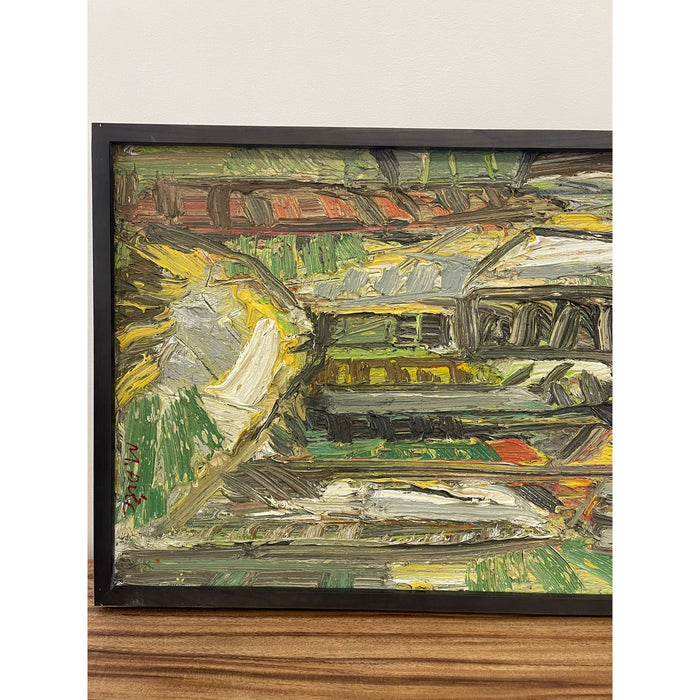 Vintage Mid Century Modern Style Framed Painting on Canvas