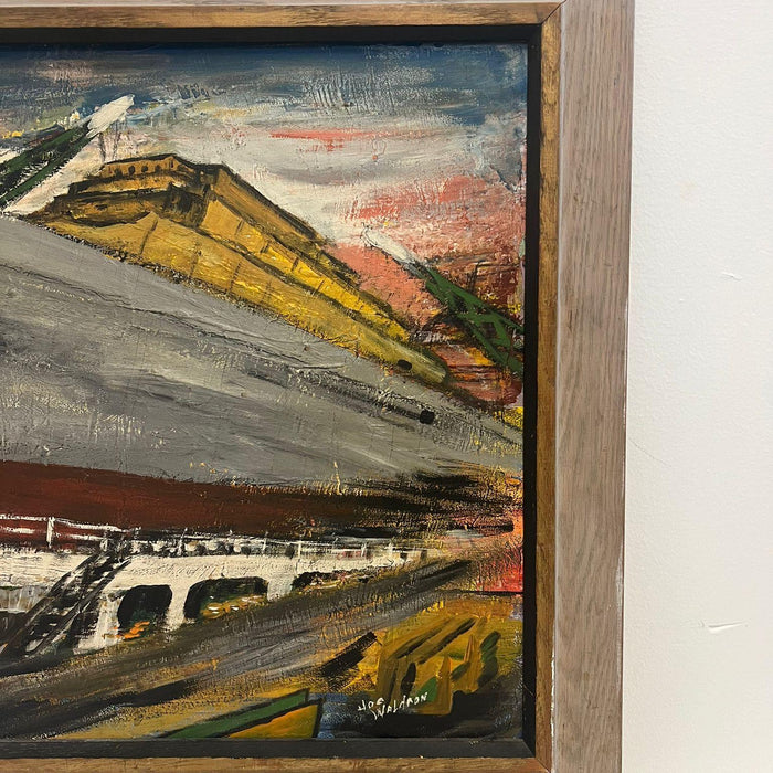 Vintage Mid Century Modern Style original Boat Yard painting.