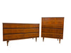 Vintage Mid-Century Modern Walnut Dresser Set - 6 Drawer Lowboy & 4-Drawer Highboy Chest of Drawers
