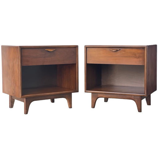 Vintage Mid Century Modern Walnut End Table Set Dovetail Drawers by Lane
