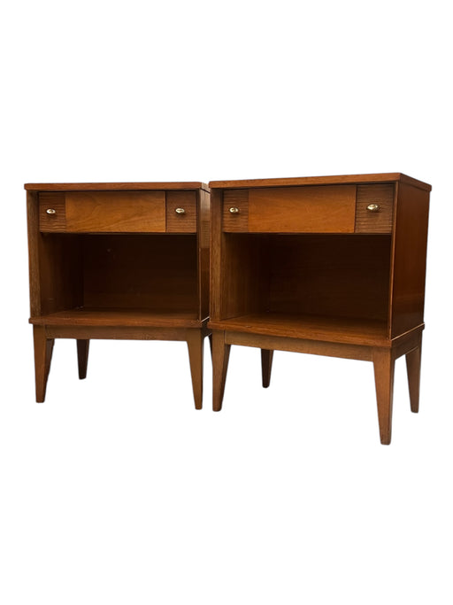 Vintage Mid Century Modern Walnut End Table Set with Dovetailed Drawers and Original Hardware