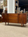 Vintage Mid Century Modern Walnut Wood Credenza Buffet 3 Drawers with Milled Metallic Knobs