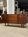 Vintage Mid Century Modern Walnut Wood Credenza Buffet 3 Drawers with Milled Metallic Knobs