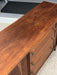 Vintage Mid Century Modern Walnut Wood Credenza Buffet 3 Drawers with Milled Metallic Knobs