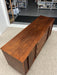 Vintage Mid Century Modern Walnut Wood Credenza Buffet 3 Drawers with Milled Metallic Knobs