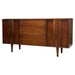 Vintage Mid Century Modern Walnut Wood Credenza Buffet 3 Drawers with Milled Metallic Knobs
