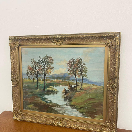 Vintage Mid Century Modern framed scenery Landscape. Signed original painting G.Seidman