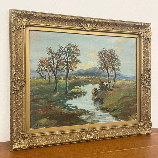 Vintage Mid Century Modern framed scenery Landscape. Signed original painting G.Seidman
