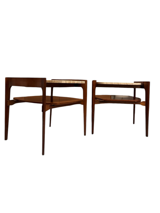 Vintage Mid-Century Solid Walnut and Travertine End Table Set or Cocktail/ Coffee Table Set by Bertha Schaefer for R. Singer & Sons