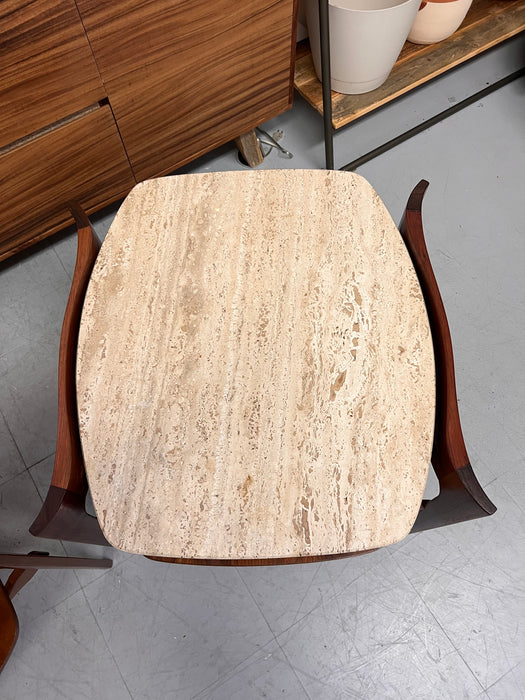 Vintage Mid-Century Solid Walnut and Travertine End Table Set or Cocktail/ Coffee Table Set by Bertha Schaefer for R. Singer & Sons