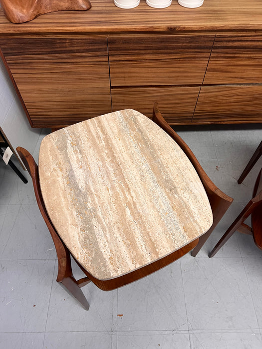 Vintage Mid-Century Solid Walnut and Travertine End Table Set or Cocktail/ Coffee Table Set by Bertha Schaefer for R. Singer & Sons
