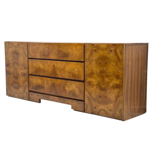 Vintage Milo Baughman for Lane Mid Century Modern Burlwood Lowboy Dresser 9 Drawers Dovetailed