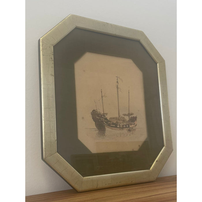 Vintage Nautical Signed and Framed Print “ Traveling Barge “