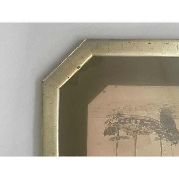 Vintage Nautical Signed and Framed Print “ Traveling Barge “