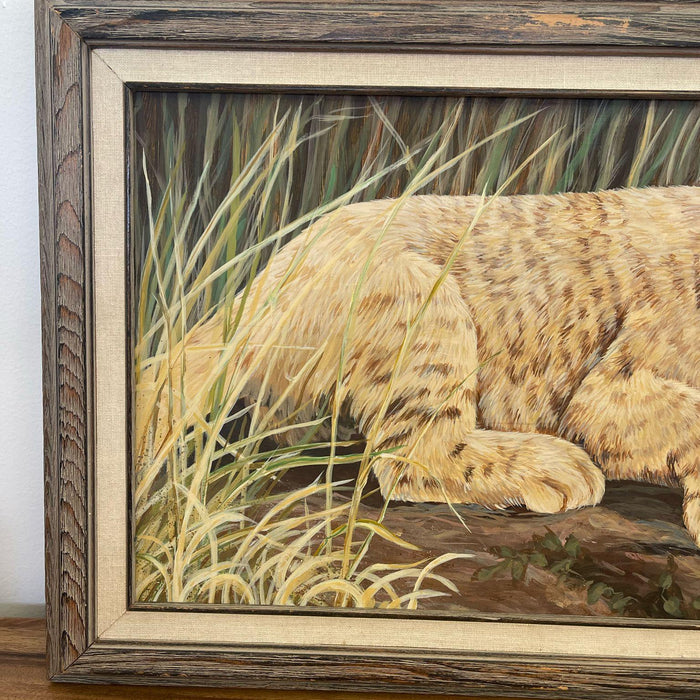 Vintage Original Framed and Signed Painting of Lion Cub by Lori Benton . Circa 1988s.