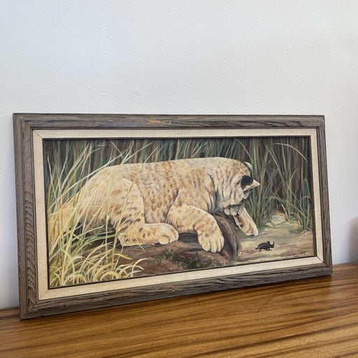 Vintage Original Framed and Signed Painting of Lion Cub by Lori Benton . Circa 1988s.