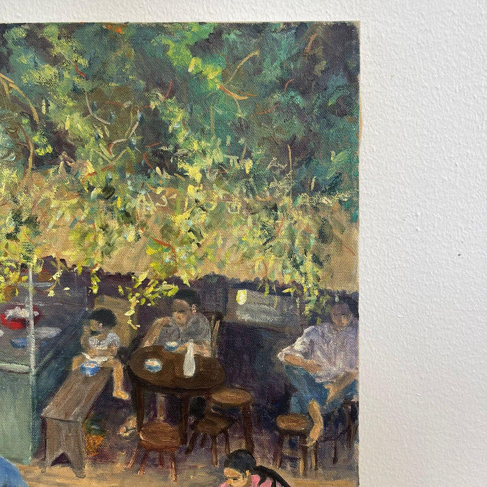 Vintage Original Signed Painting on Canvas of Village Street Scene.