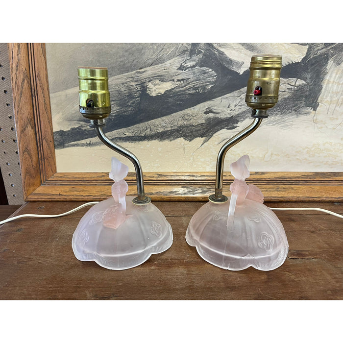Vintage Pair of Pink Toned Southern Belle Table Lamps With Frosted Glass Base.