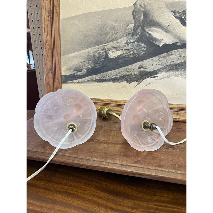 Vintage Pair of Pink Toned Southern Belle Table Lamps With Frosted Glass Base.