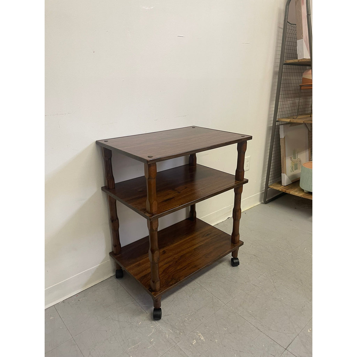 Consignment Carts Vintage Petite Three Tier Wooden Bar cart — Big Whale Consignment