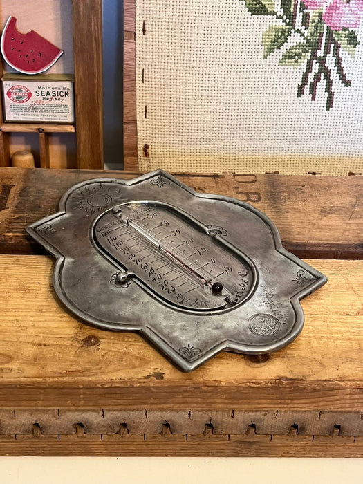 Vintage Pewter wall Thermometer with 3 different temperature Scales