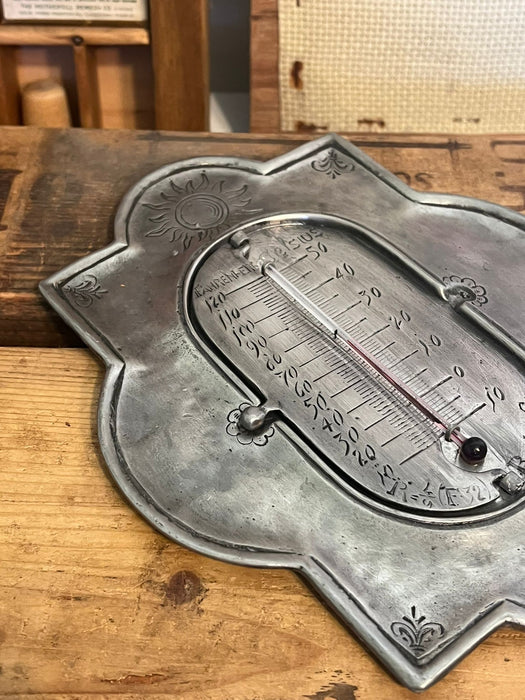 Vintage Pewter wall Thermometer with 3 different temperature Scales
