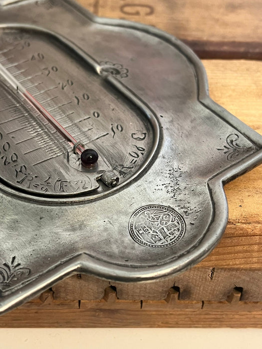 Vintage Pewter wall Thermometer with 3 different temperature Scales