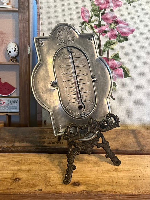 Vintage Pewter wall Thermometer with 3 different temperature Scales
