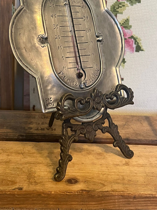 Vintage Pewter wall Thermometer with 3 different temperature Scales