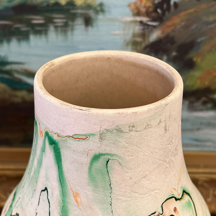 Vintage Primitive Stamped Nemadji Swirl Pottery Vase.