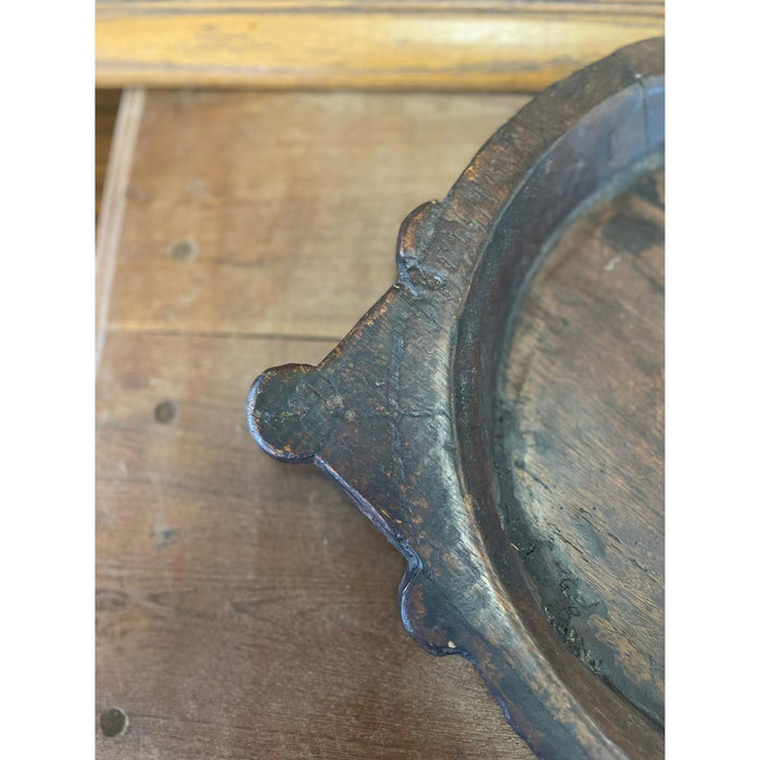 Vintage Primitive Style Wooden Tray With Hand Carved Handles