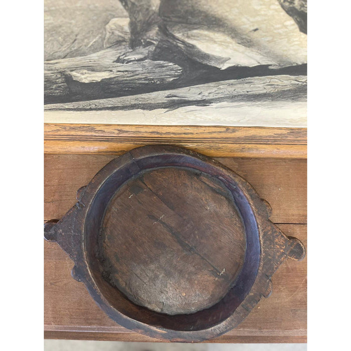 Vintage Primitive Style Wooden Tray With Hand Carved Handles