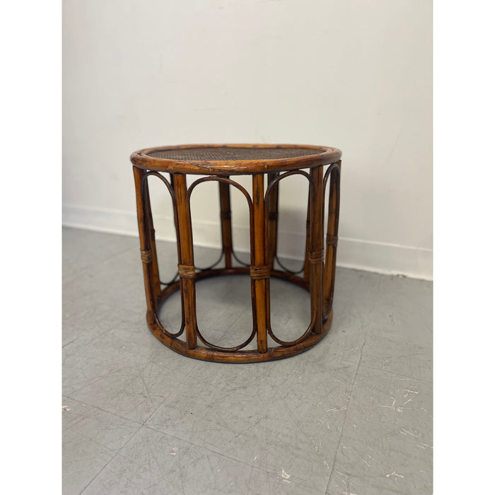 Vintage Rattan Caning Circular Side Table